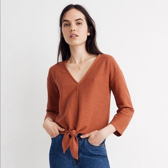 Madewell Texture & Thread Long Sleeve Tie Front Textured Top - Picture 1 of 6